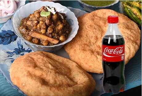 Chole Bhature Plate with Coke Bottle