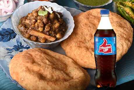 Chole Bhature Plate with Thums Up Bottle